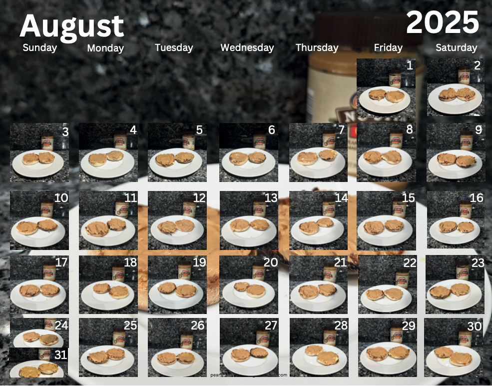 Peanut Butter and English Muffin Wall Calendar 2025
