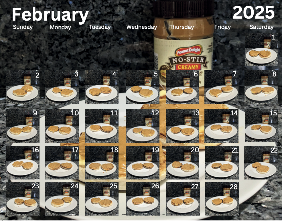 Peanut Butter and English Muffin Wall Calendar 2025