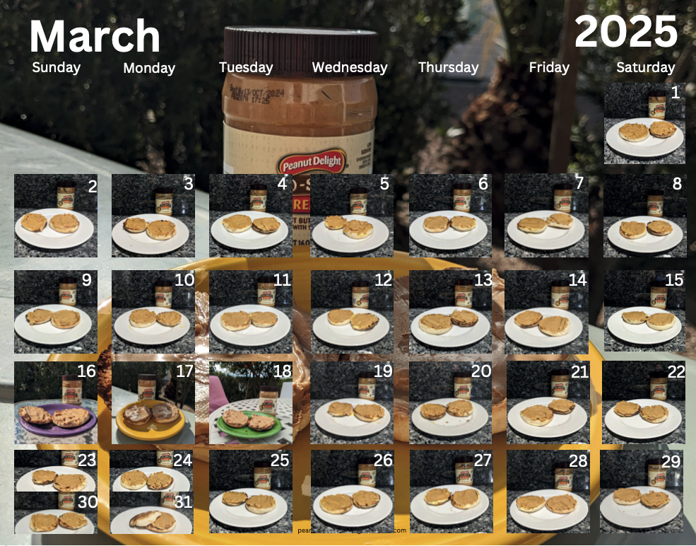 Peanut Butter and English Muffin Wall Calendar 2025