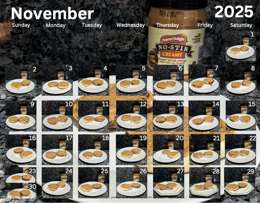 Peanut Butter and English Muffin Wall Calendar 2025