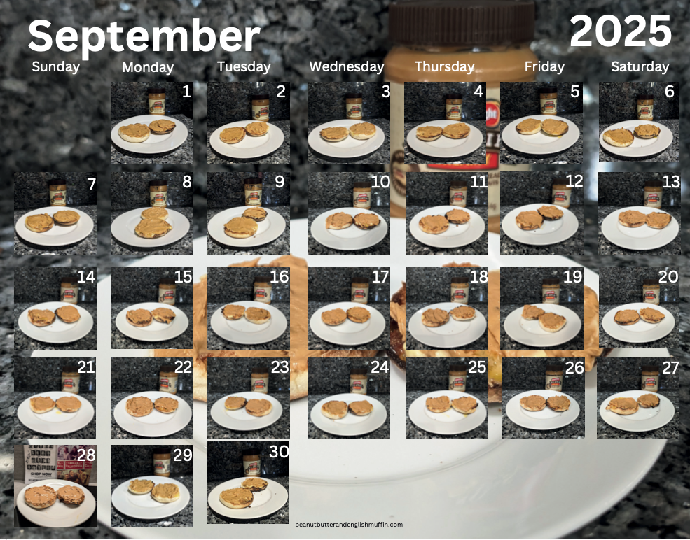 Peanut Butter and English Muffin Wall Calendar 2025